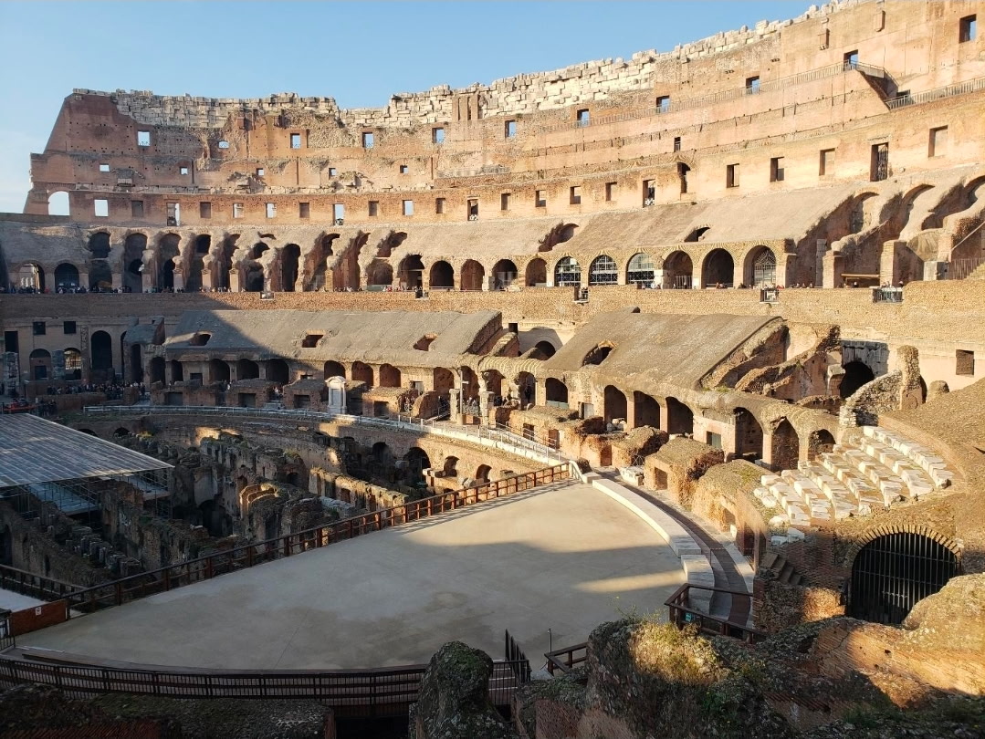 Inside the Colosseum — the reconstructed arena floor and the hypogeum below