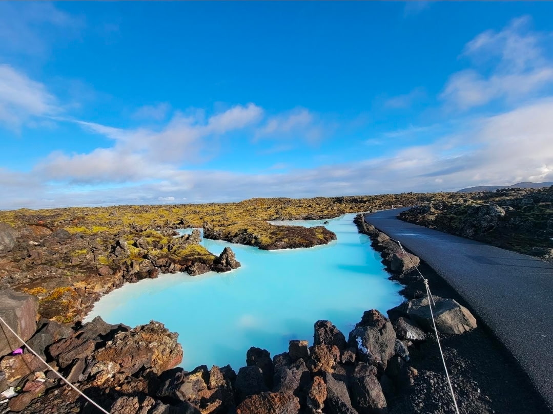 The lava-field road into the Blue Lagoon