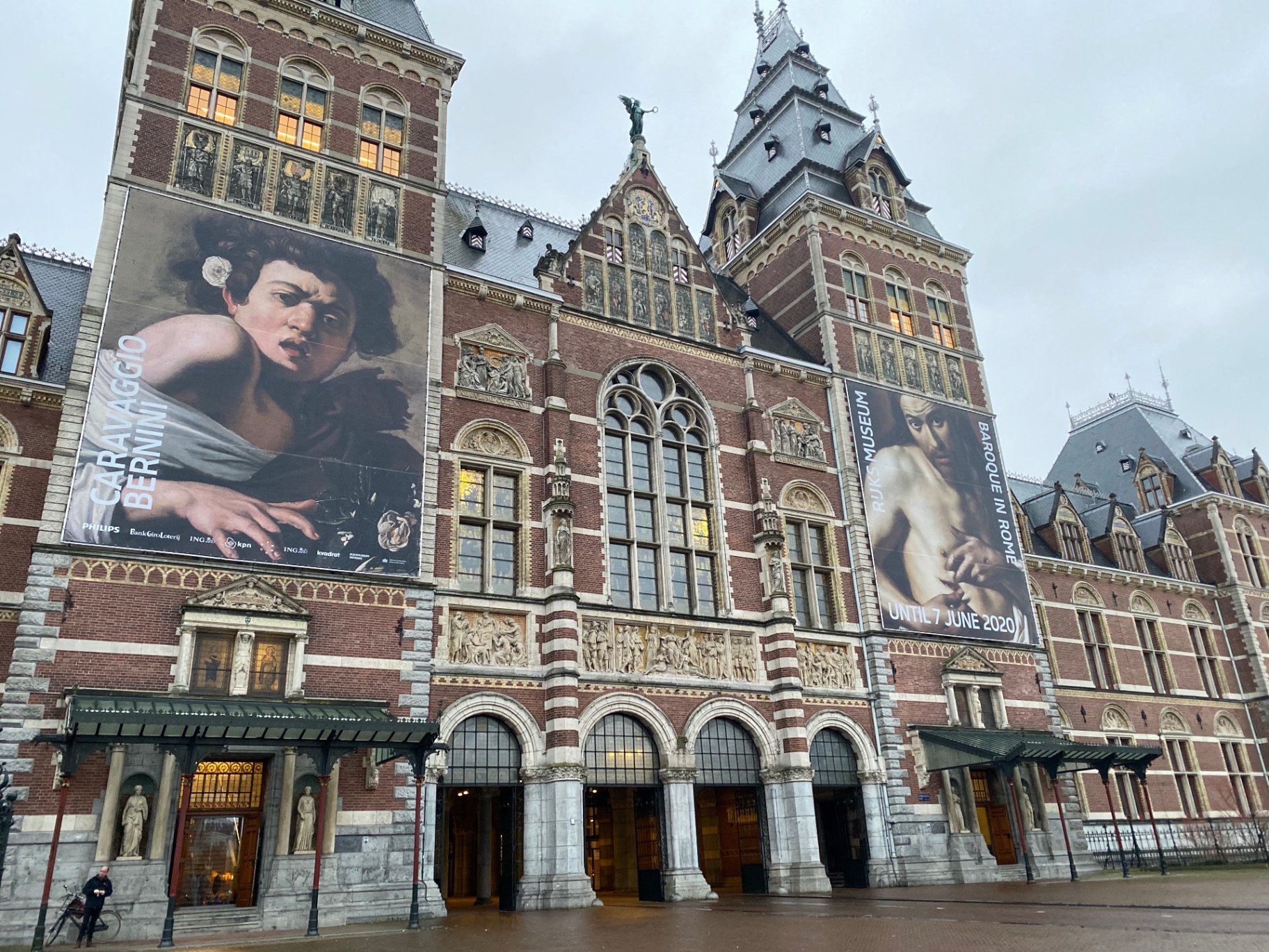 The Rijksmuseum facade on a grey Amsterdam morning