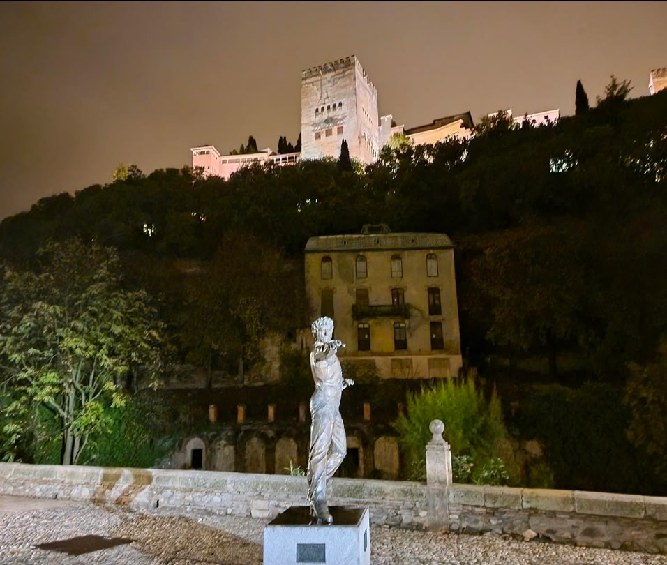 The Alhambra at night from Paseo de los Tristes